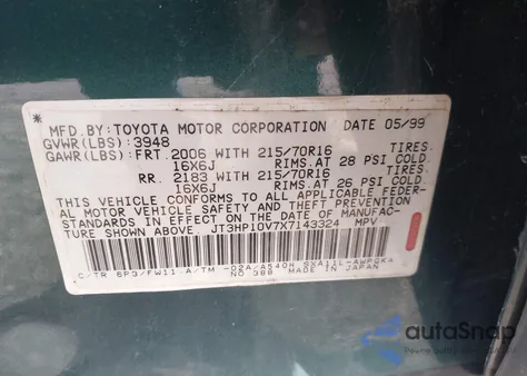 1999 Toyota Rav4 from USA, damaged, VIN JT3HP10V7X7143324